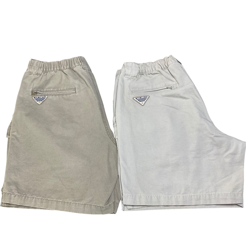 Columbia PFG Cargo Shorts Cotton Lot of 2 Tan Khaki Mens Medium 7.5 Inseam